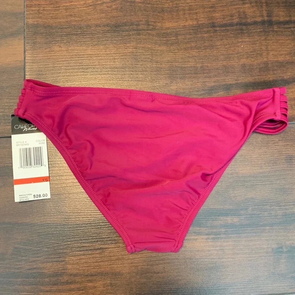 NWT California Waves Wine Hypnotic Optic Strappy Bikini Bottoms